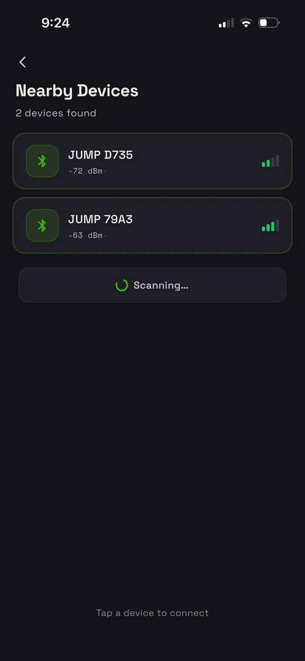 Nearby devices screen listing two clips found over BLE